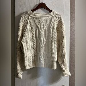 Free People Sweater Ivory Chunky Cable Knit Raglan Pullover Boho Cozy Women Sz S